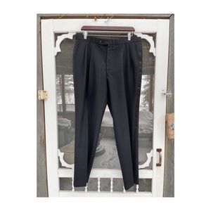 Pronto Uomo Platinum Black Trousers Pleat Front Satin Stripe Tuxedo 100% Wool 38